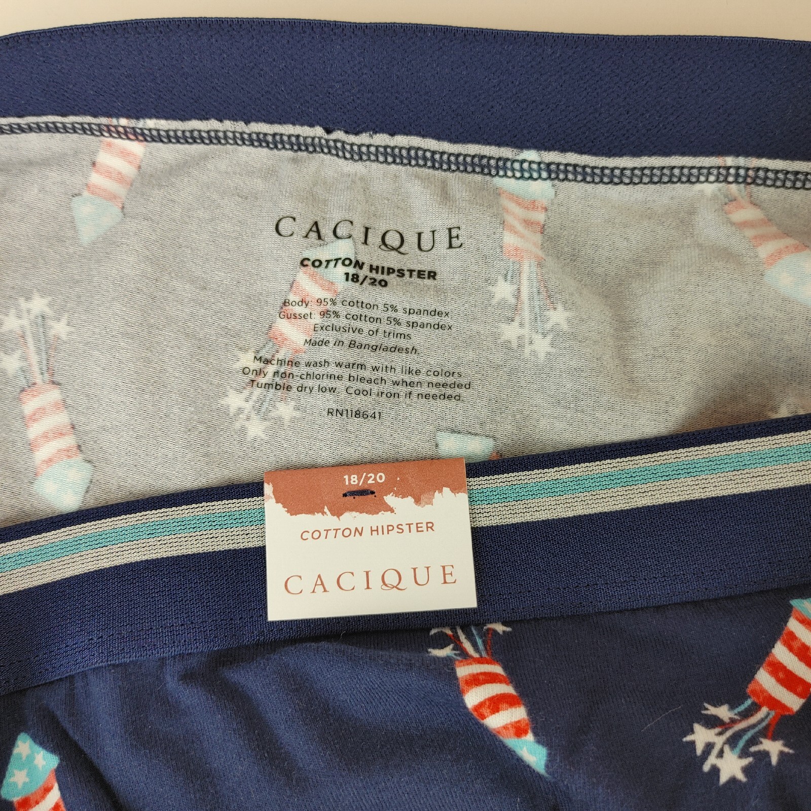 LANE BRYANT CACIQUE PLUS 18/20 COTTON HIPSTER PANTY RED WHITE BLUE FIREWORKS 4th