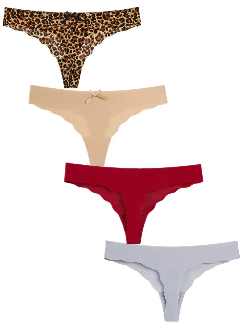 Women’s Seamless Thong Panty Set 4 Pieces – Plus Size Soft Stretch Underwear