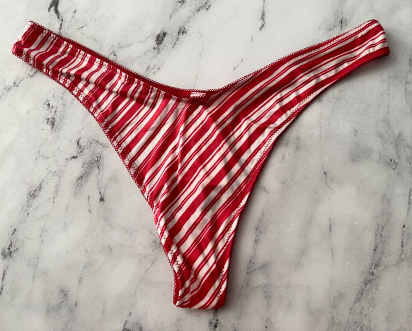 Victoria’s Secret Thong Panty Red Striped High Leg Stretch Sexy M L XL