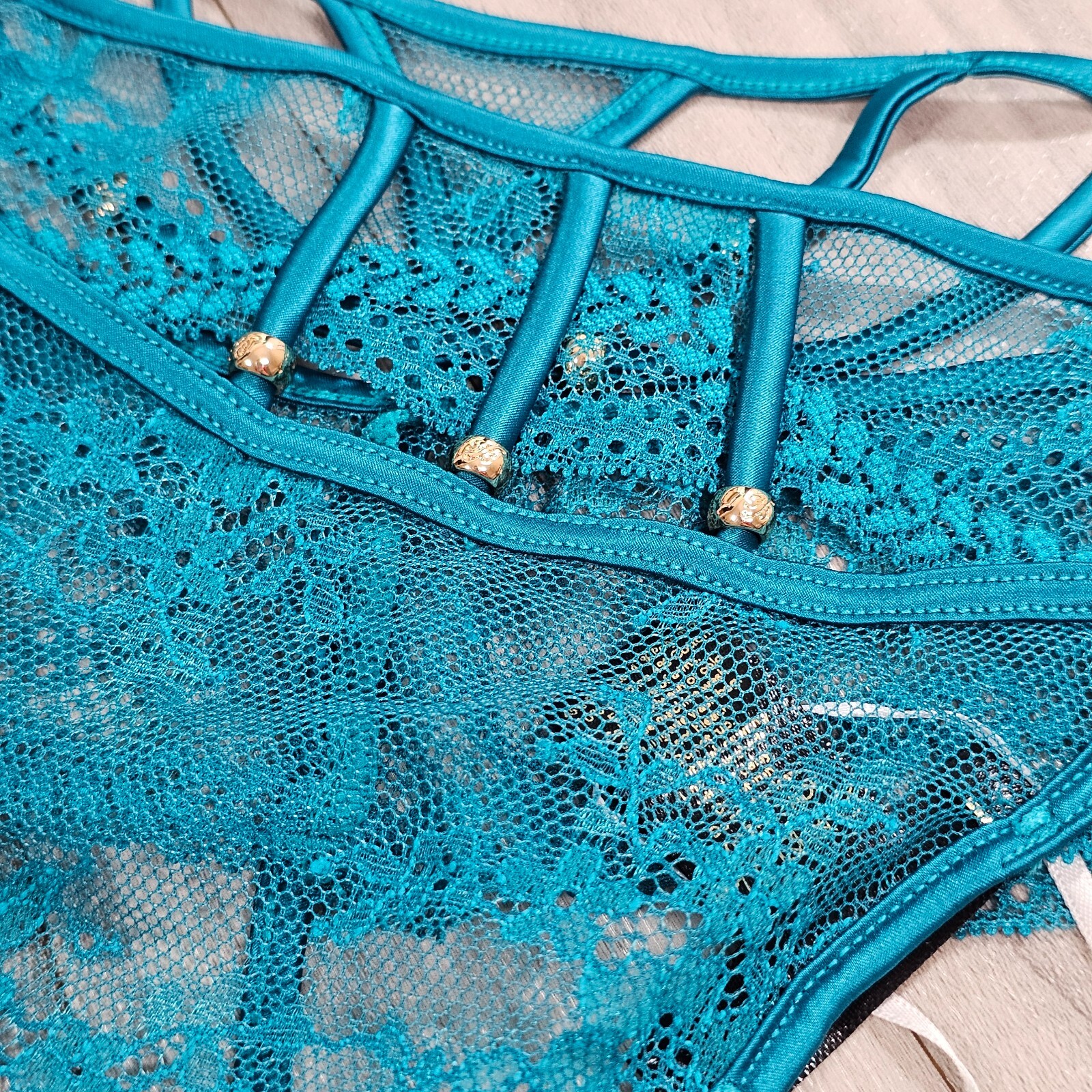 Honey Birdette Jade Blue Lace Brief Panty Size XL