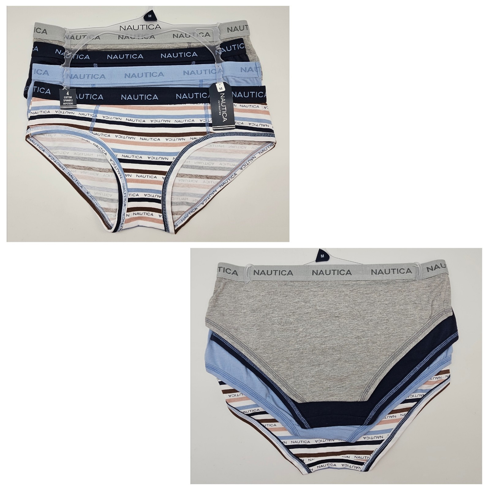 NAUTICA 4 Pack Women’s S M Cotton Spandex Logo Hipster Gray Navy Blue White