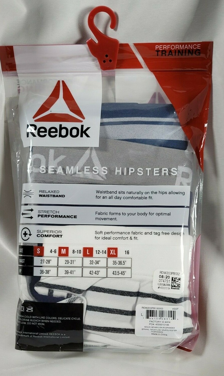 Reebok 4 Seamless Hipsters Performance Training L Blue Gray Navy White Stretch