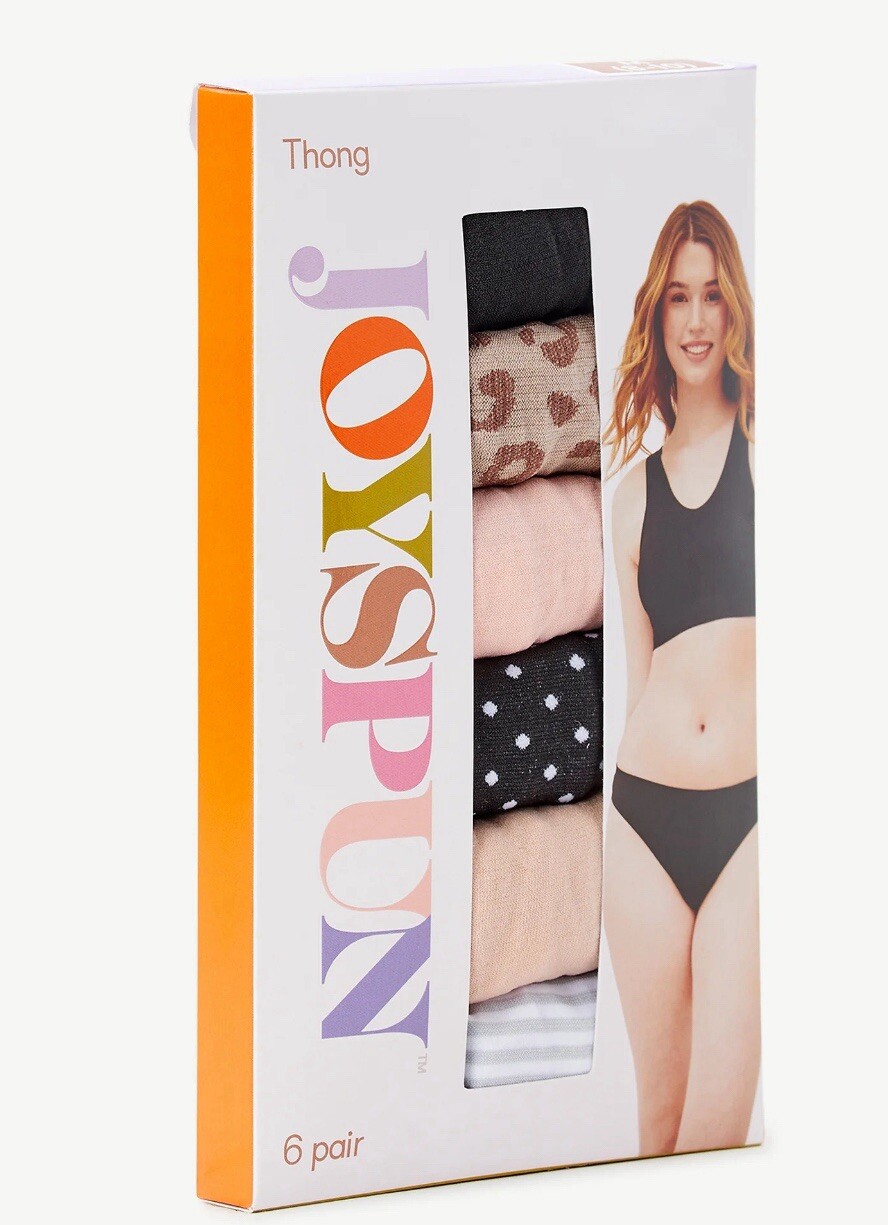 Joyspun Women’s Seamless Thong Panties, 6-Pack, Sizes XXXL(22) multi color