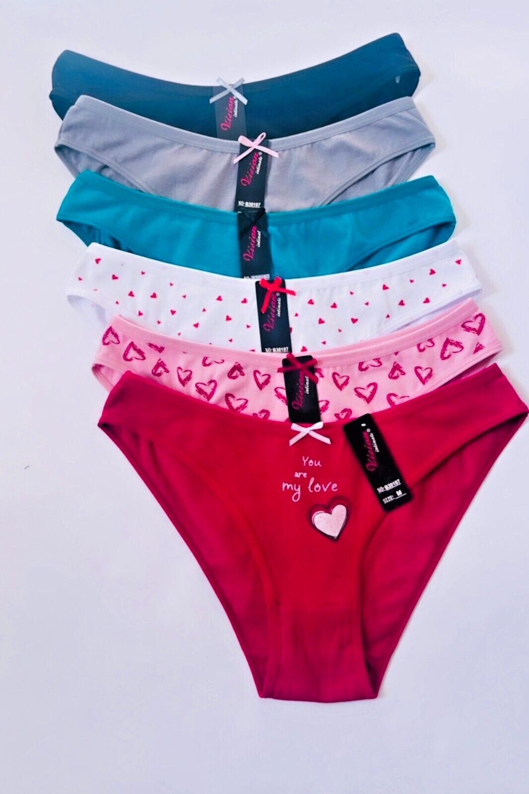 6-12 Women’s Bikini Cheeky Love Panties Undies Cotton Heart Gift Pack 30107 S-XL