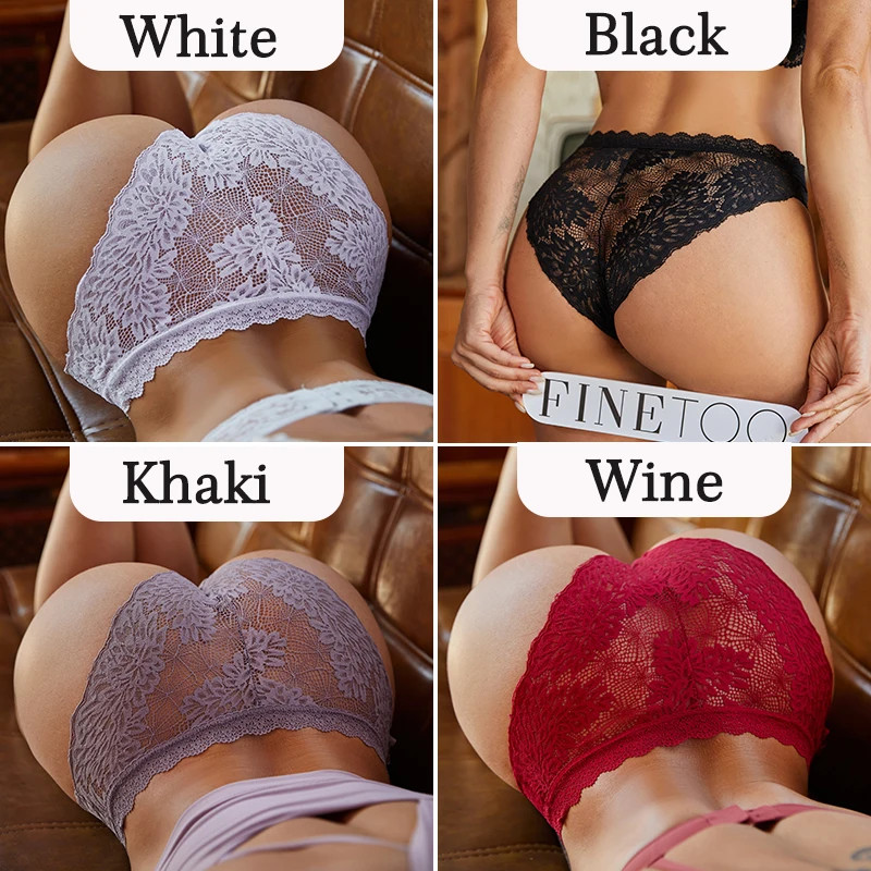 4PCS/Set Sexy Perspective Women Back Lace Panties Patchwork Cotton Underpants.