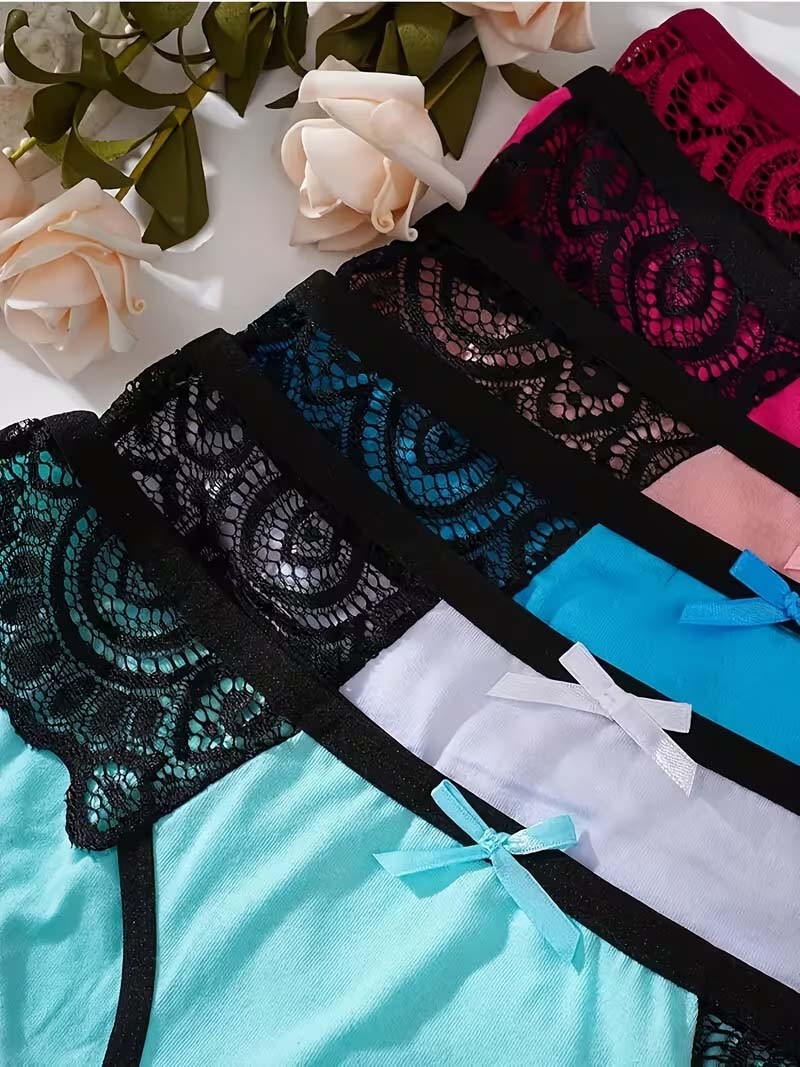 Stertchy Cotton Bikini Panties Low Rise Seamless Lace Trim Soft Underwear 6 Pack