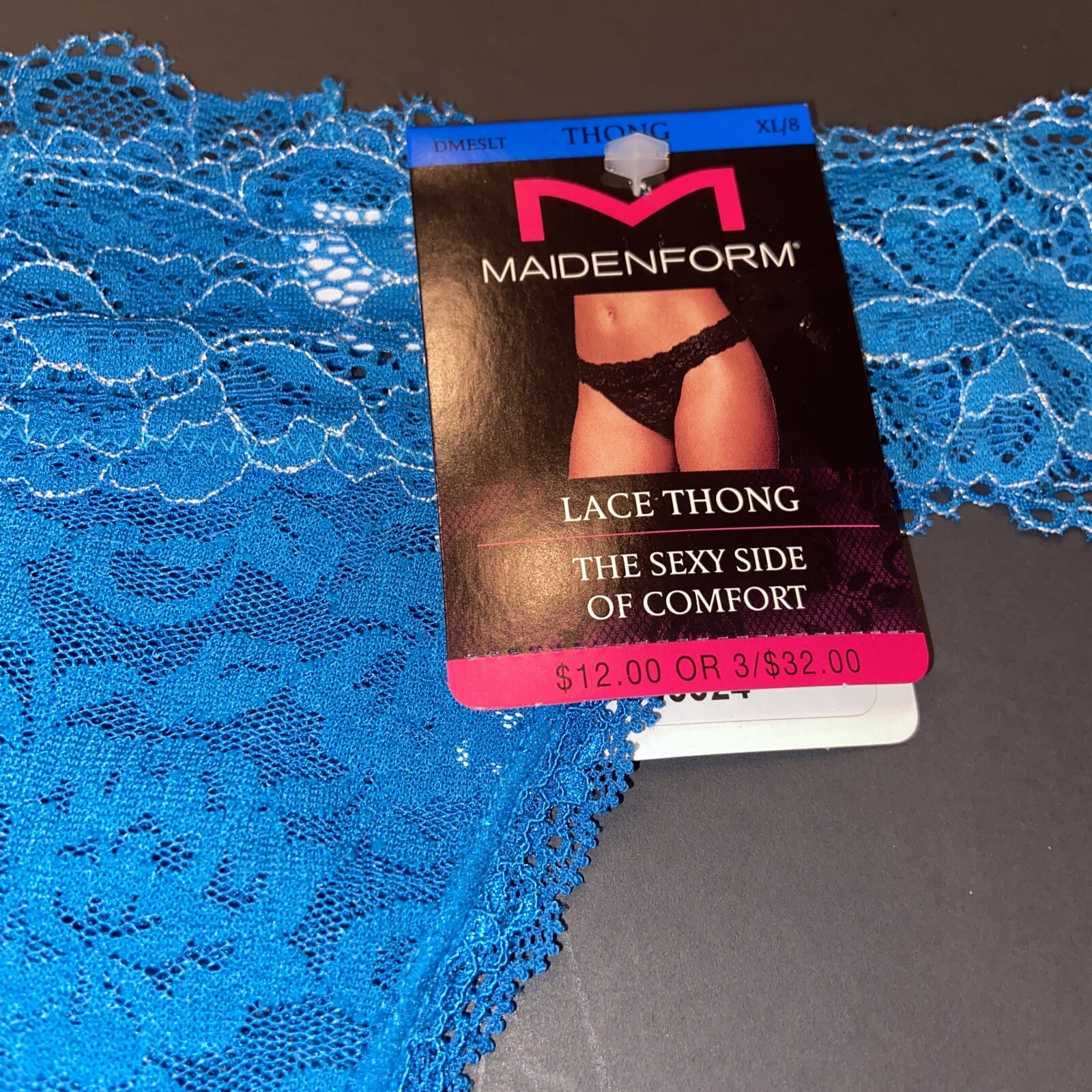 NEW! MAIDENFORM AQUA BLUE LACE THONG PANTIES / X-LARGE Size 8 / $12