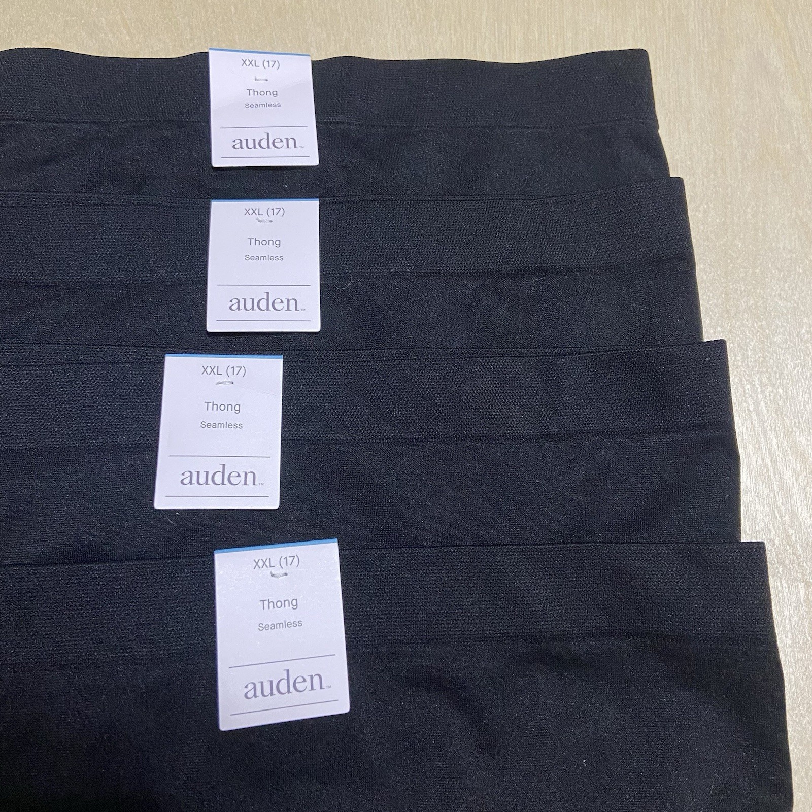 Auden Women’s Size 2XL (17) Seamless Cotton Blend Thong Panties 4 Pack in Black