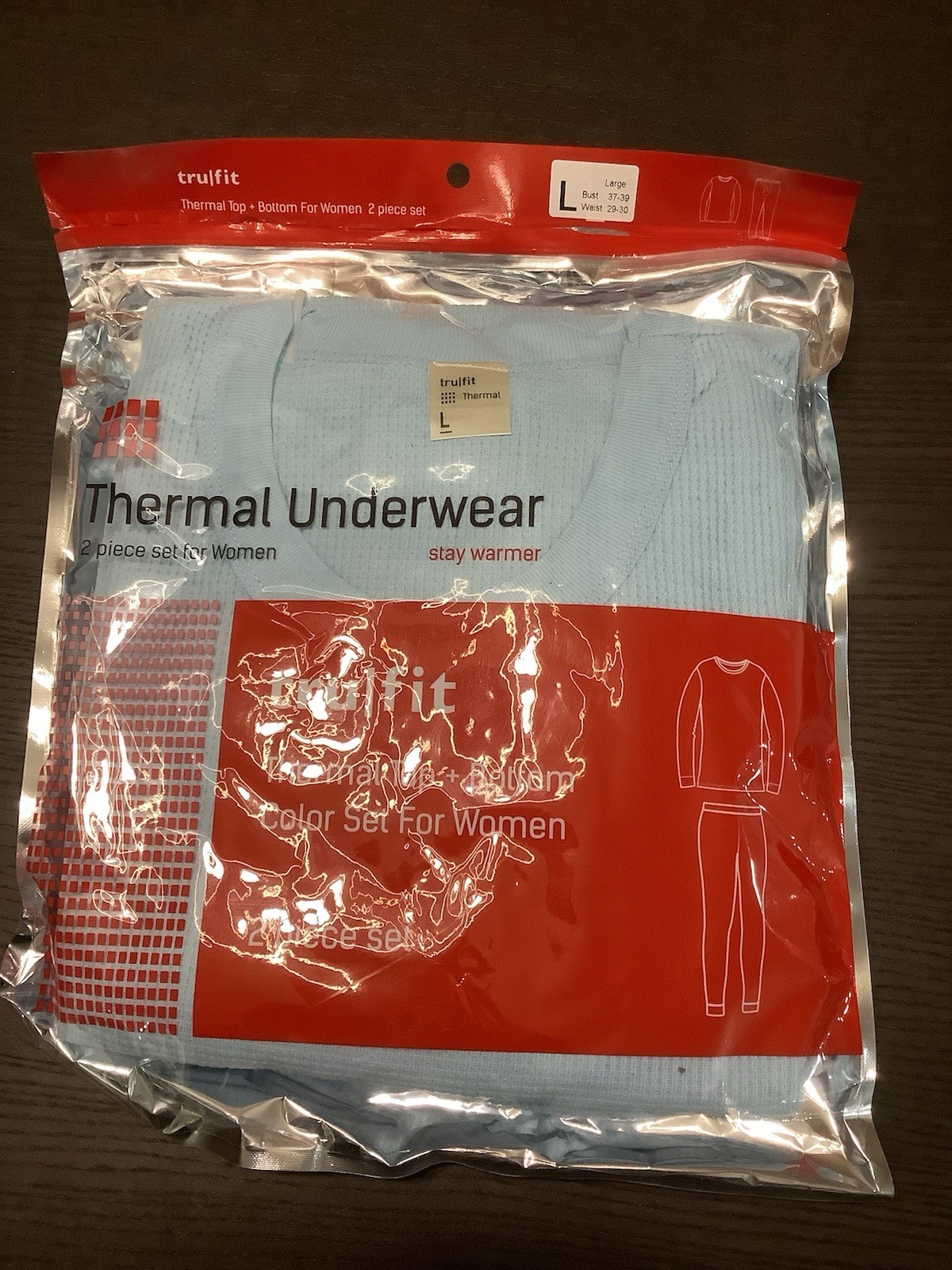 tru|fit Women’s 2-Piece Thermal Underwear Set – Large – Light Blue – Long Johns
