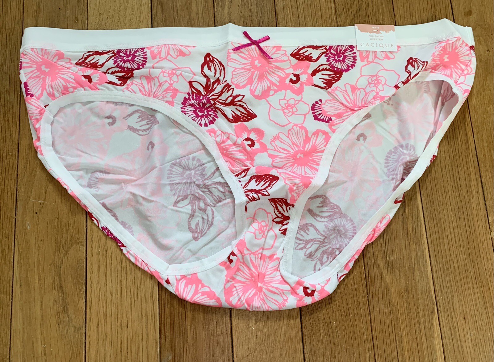 Plus Sz 14/16 Lane Bryant Cacique No Show Hipster Nylon Panty White Pink Flower