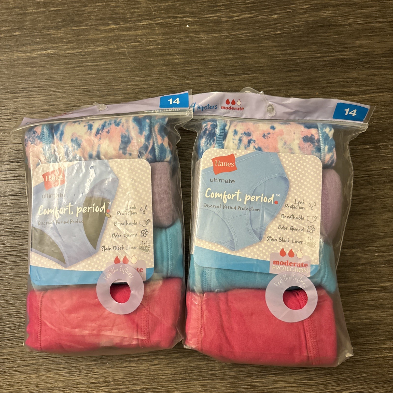 2 (4 Pack) Hanes Comfort Period Moderate Panties Microfiber Hipsters Size 14