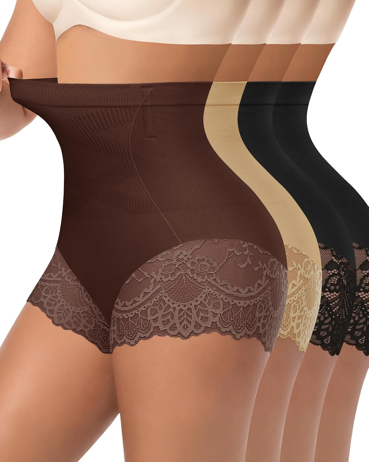 Women’S High Waisted Underwear, Ladies Panties with Lace, Comfortable Briefs, 4