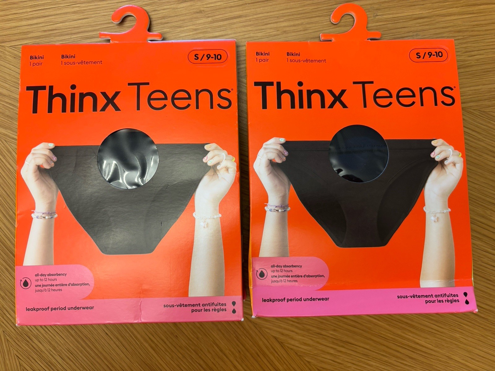 2 Pair Thinx Teens Bikini Leakproof Period Underwear Sz S 9-10 Black