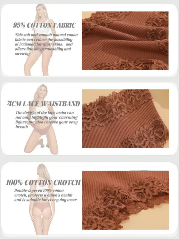 7 Pack Women Lace Cotton Knickers Brazilian Panties Seamless Low Rise Underwear