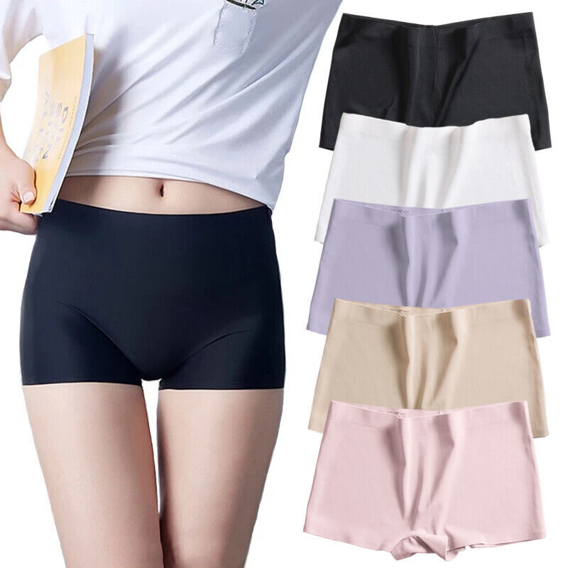 3 or 5 Pack Seamless Ice Silky Boxer Shorts Panties Womens Boy Shorts Underwear