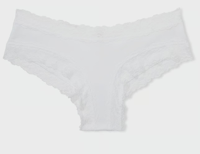 L Bright White Victoria’s Secret Stretch Cotton Lace-Waist & Leg Cheeky Pantie