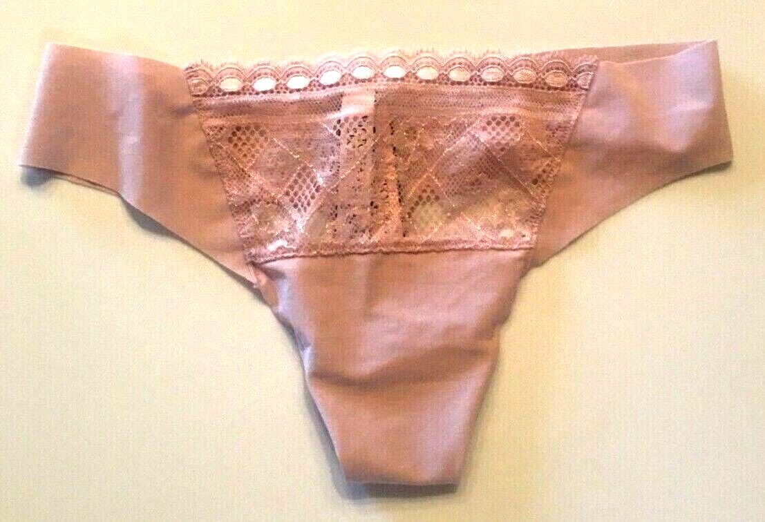 Victorias Secret Body by Victoria Pink Laser Cut Thong Panties Lace Insets SZ XS