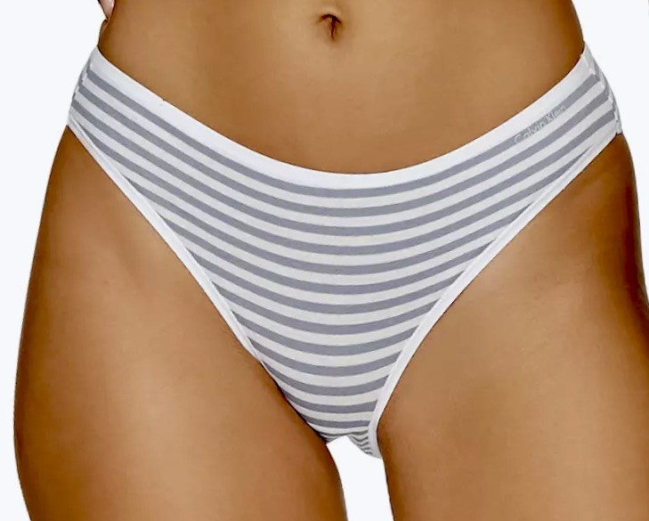 CALVIN KLEIN Form Cotton Grey White Striped Bikini Panty Womens S 5 M 6 L 7 XL 8