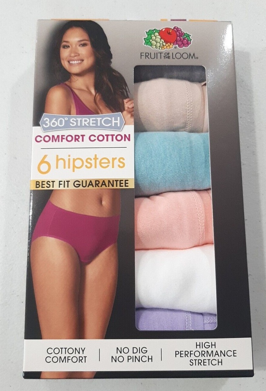 Fruit of the Loom Women’s 6 Pack 360 Stretch Comfort Hipsters NEW Size 6,7