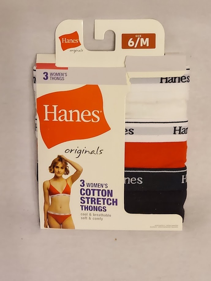 HANES Original Size 6 / M 3-pack Multi-Colors 95% Cotton Women’s Thong Panties