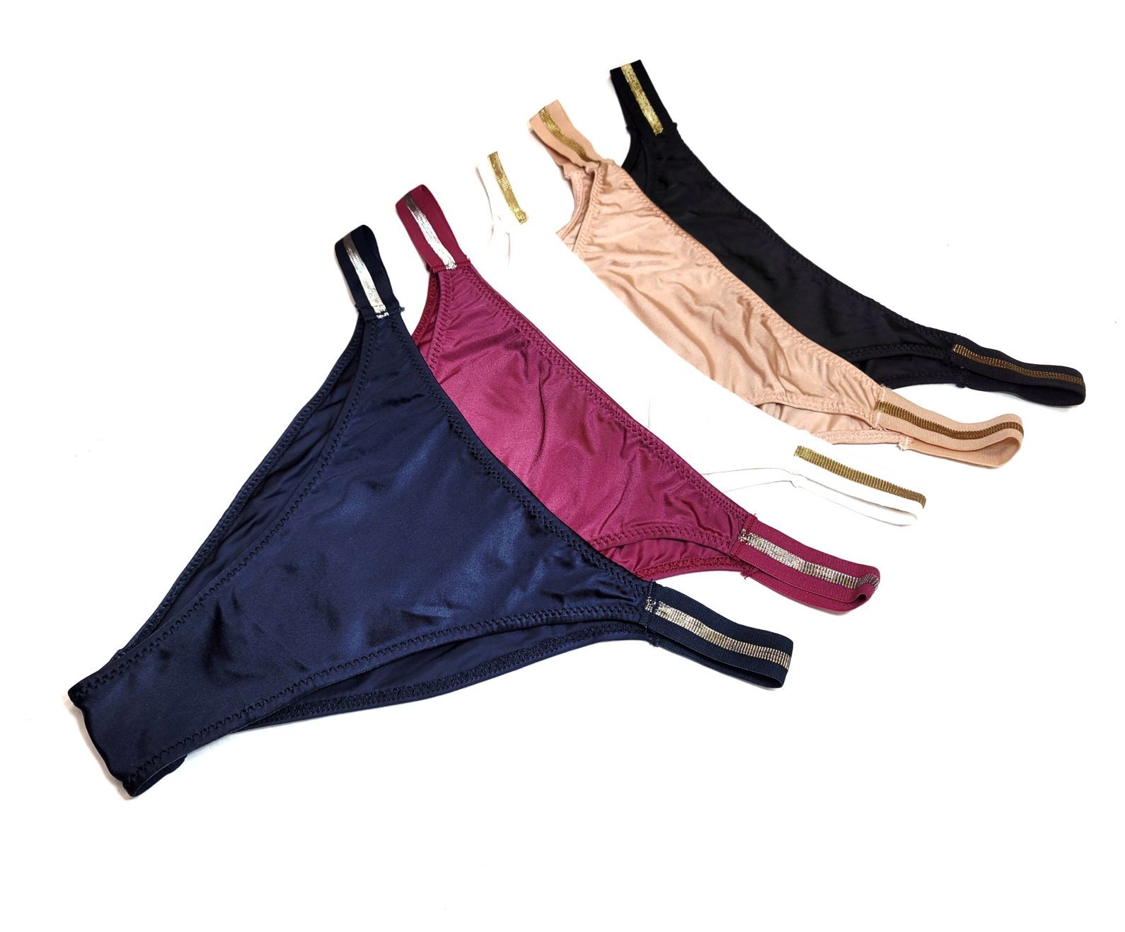 5 Pack Brazilian High Cut Shiny Metallic Band Satin Cheeky Knicker Thong Panties