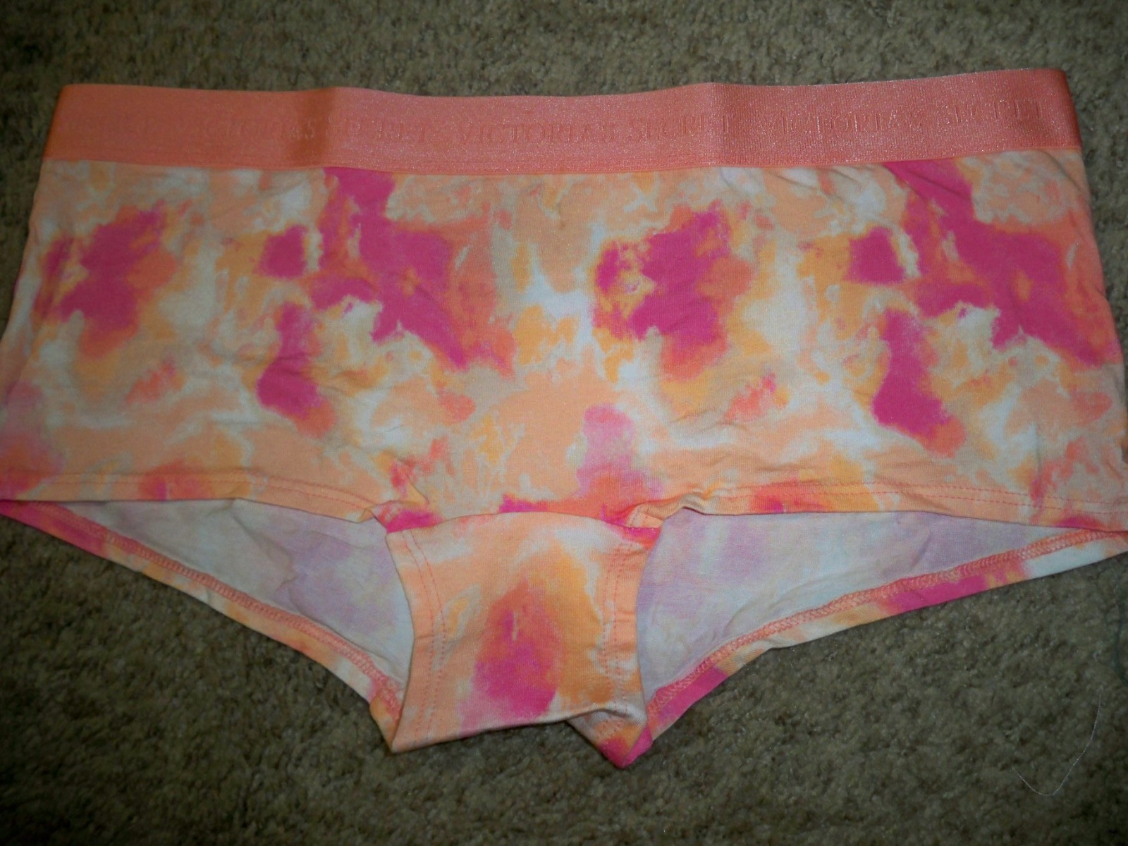 VICTORIAS SECRET BOYSHORT TIE DYE PINK ORANGE LARGE NEW