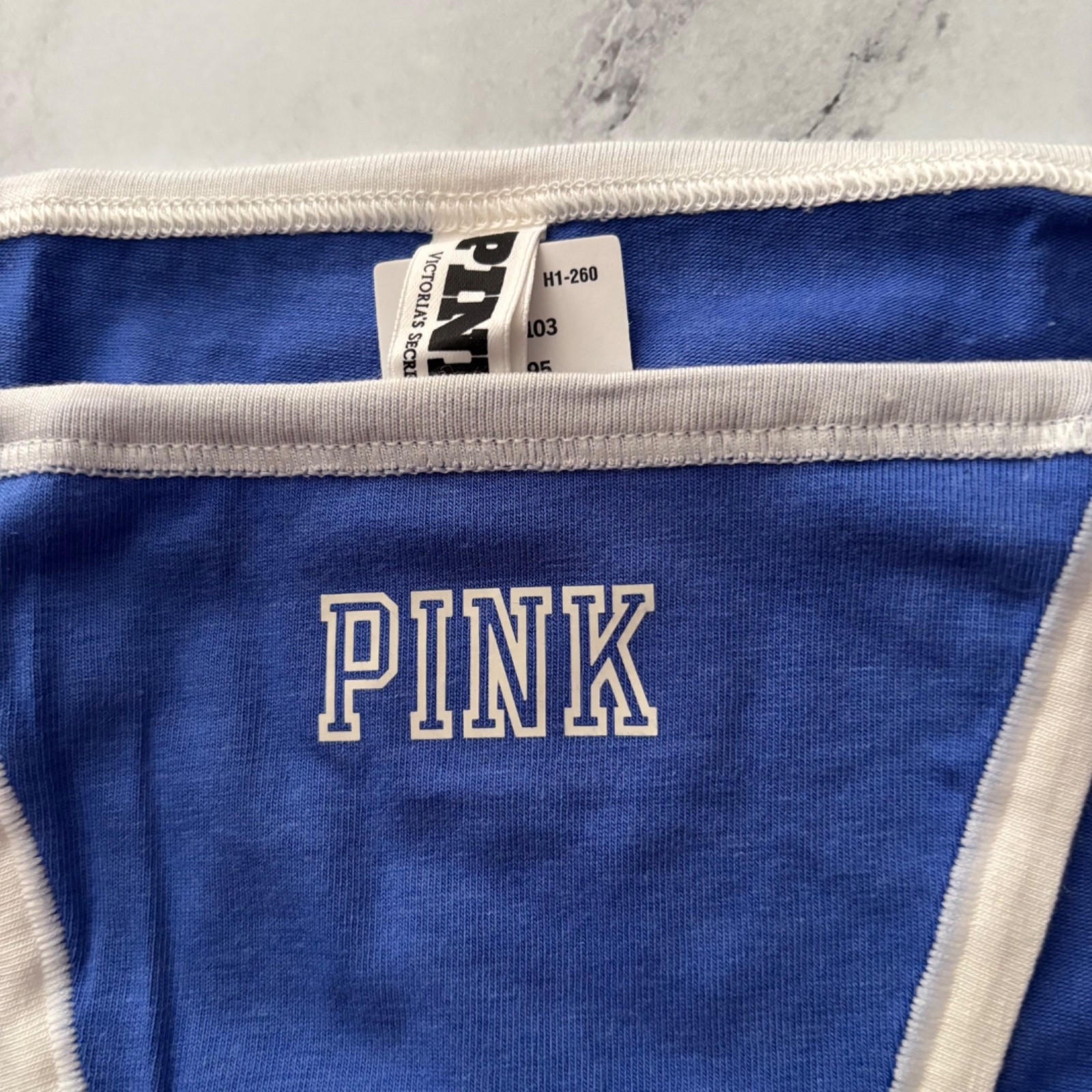 PINK Victoria’s Secret String Bikini Panty Blue w/ Trim Logo M XL 2XL
