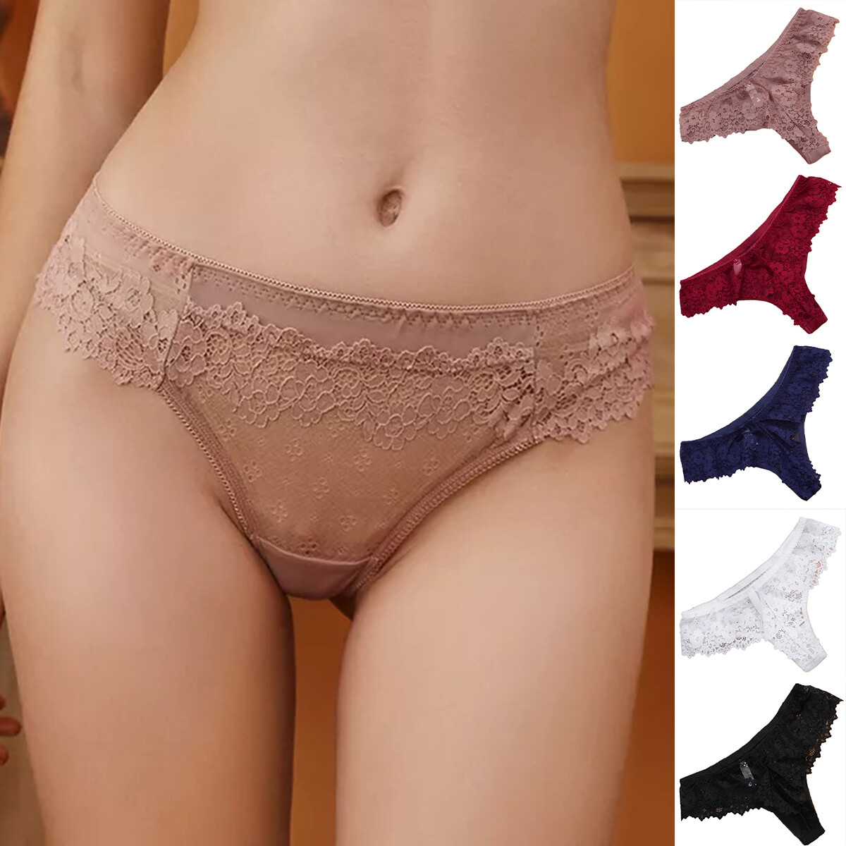 Women High Rise Silky Lace Sexy Floral Panties Thongs Knickers Underwear 3 Pack