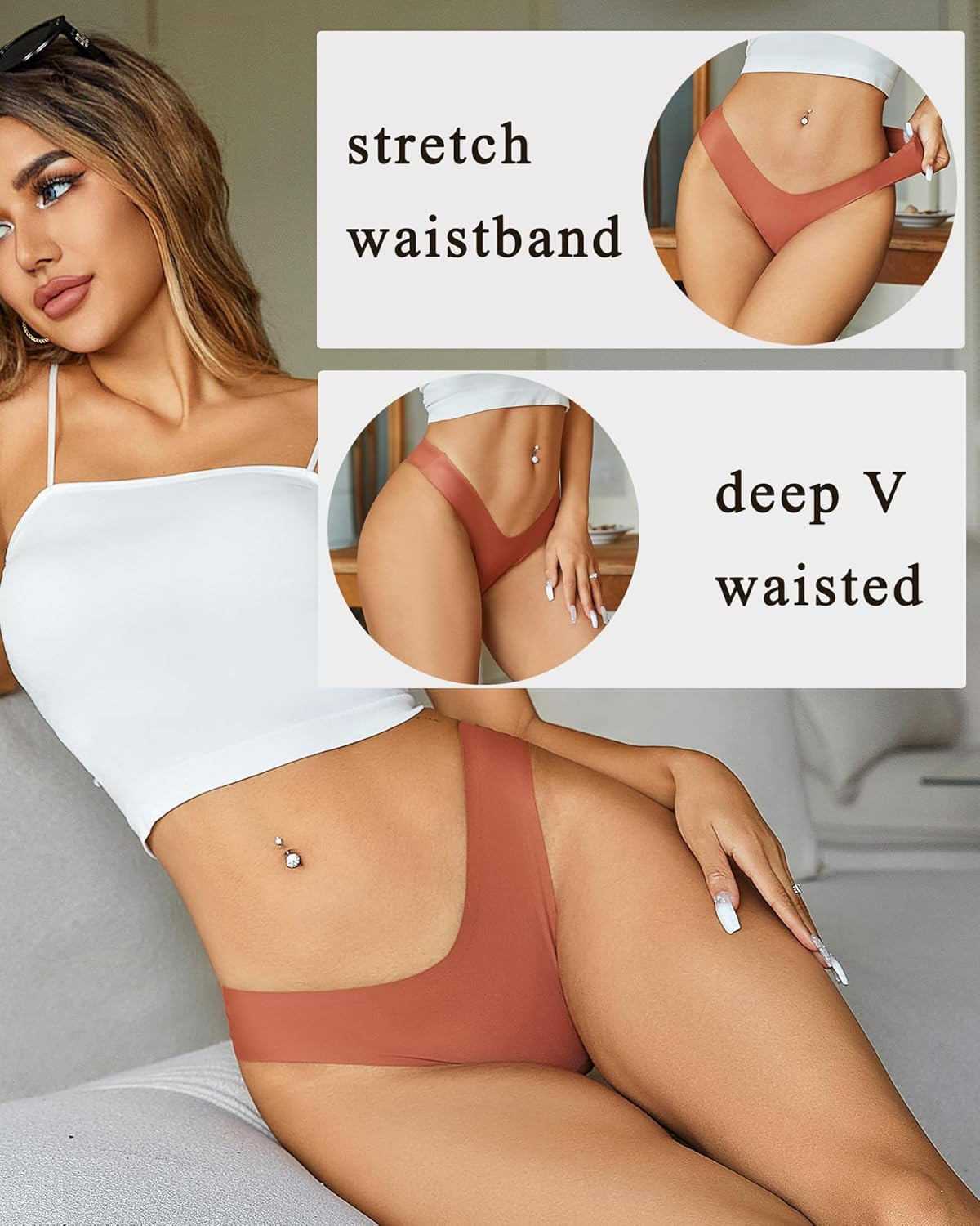 Seamless Thongs for Women Sexy No Show Panties Invisible V-Waisted Stretch Linge