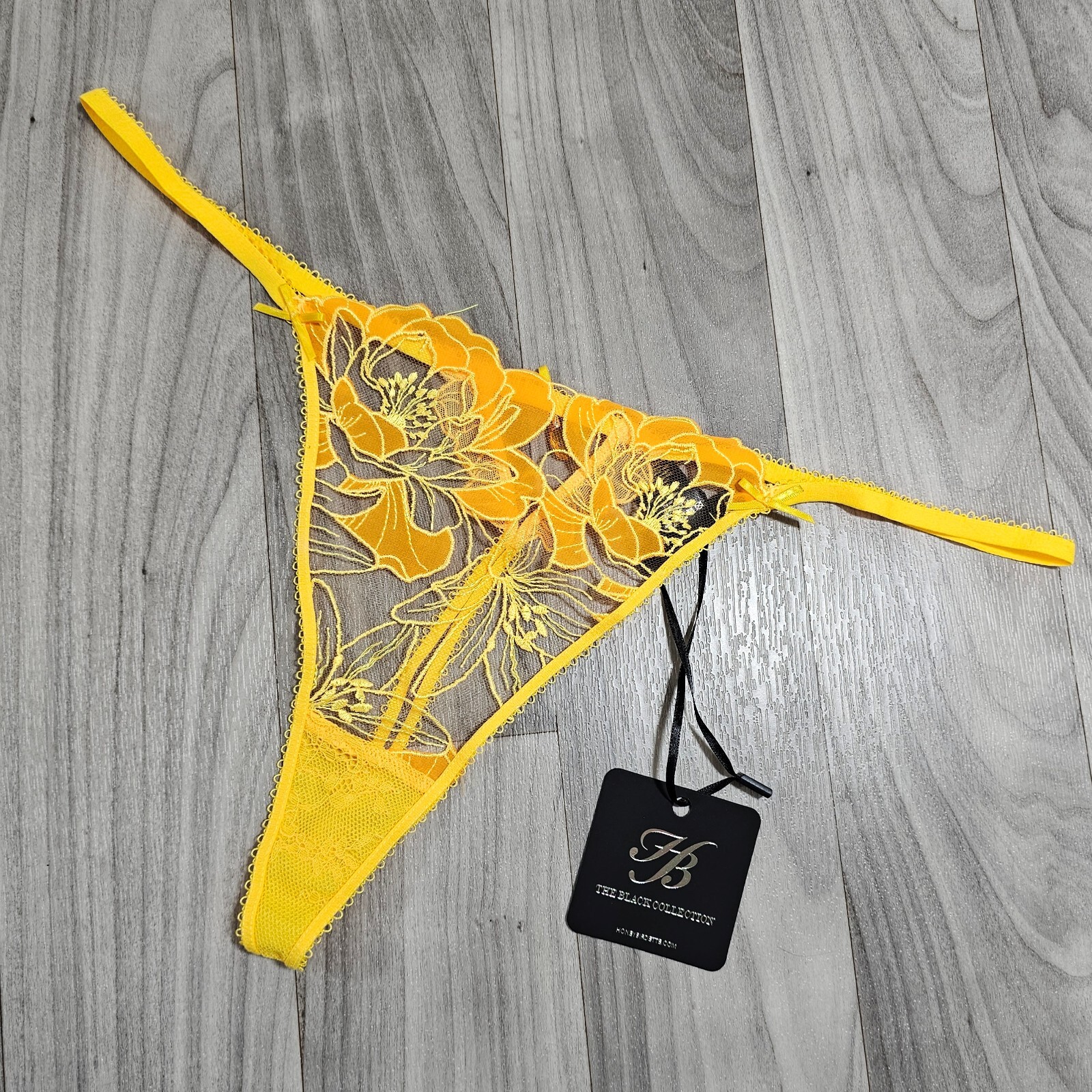 Honey Birdette Mia Buttercup Yellow Floral Embroidered Thong Panty Size XL