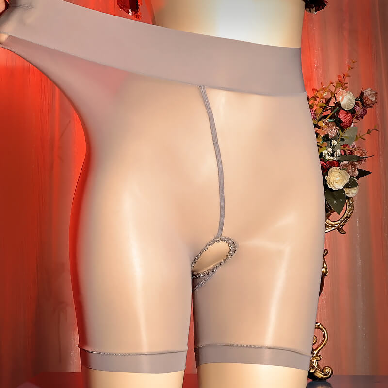 Womens Sheer Shiny High Waist Panties Knickers Crotchless Boxer Shorts Underwear