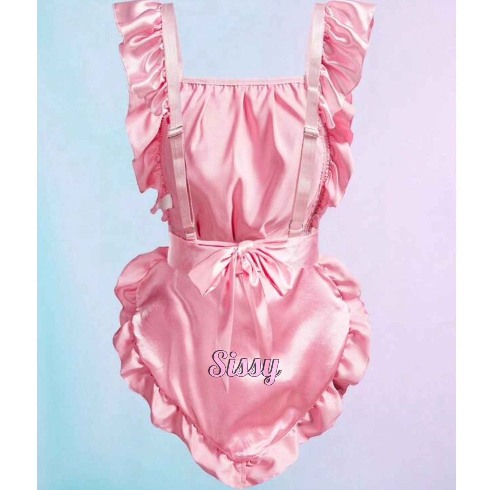Sissy of spades Apron, Maid Style, Big Heart Shaped, Satin, Ruffle Trim, Flounce