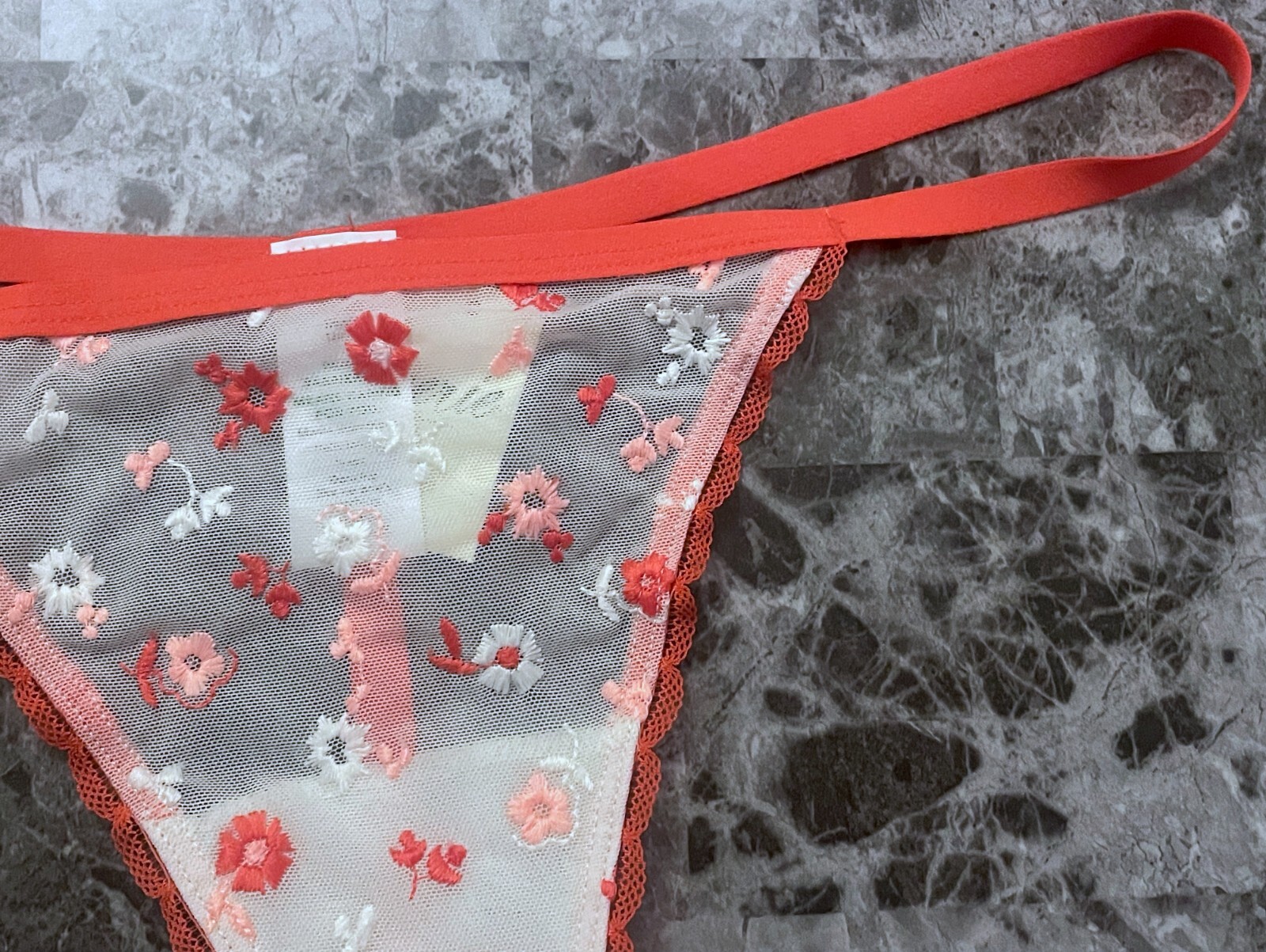 NWT AERIE AMERICAN EAGLE M EMBROIDERED RED PINK FLORAL MESH V STRING PANTIES