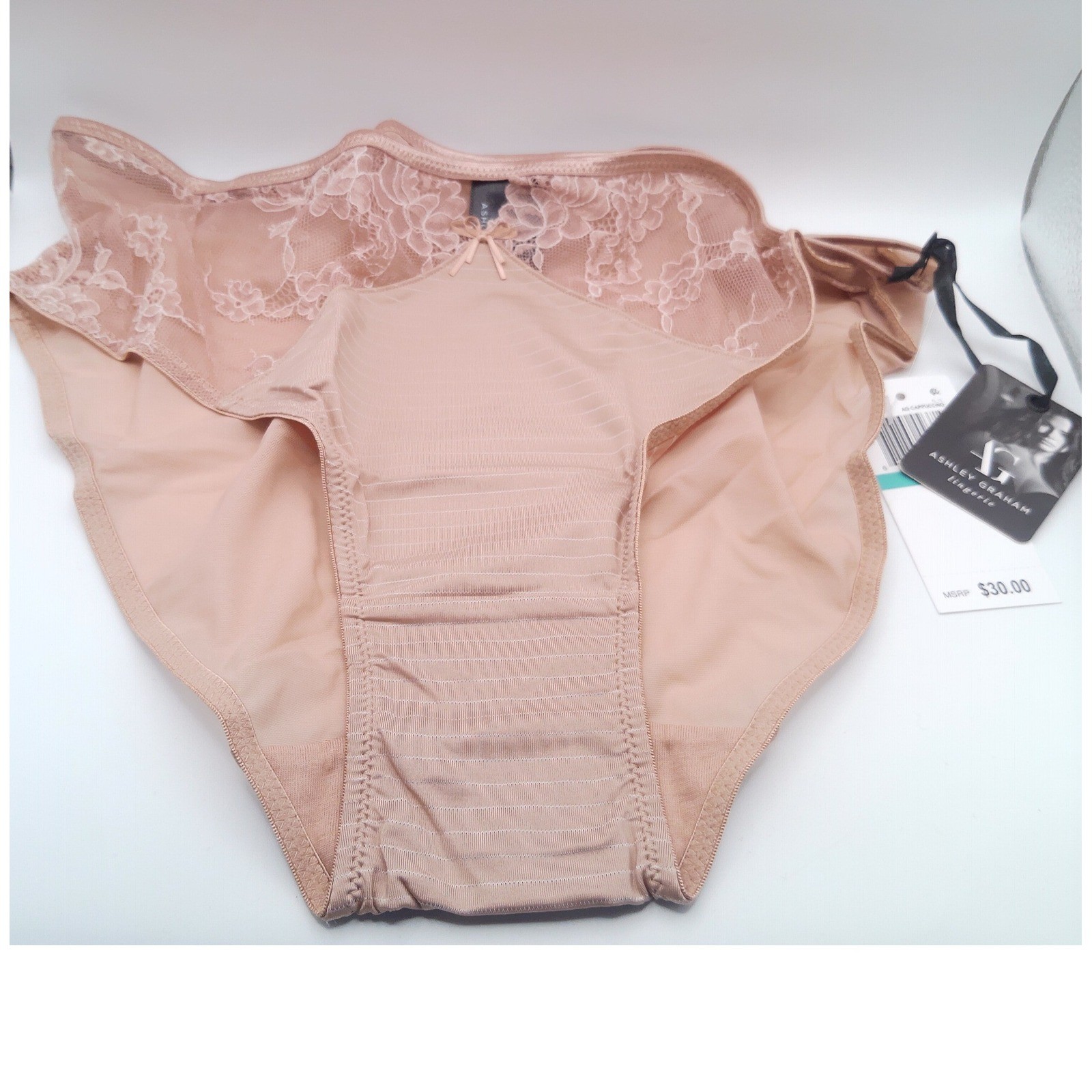 Ashley Graham Plus Size Front-Keyhole Lace Panty US X UK 16 Cappuccino NWT