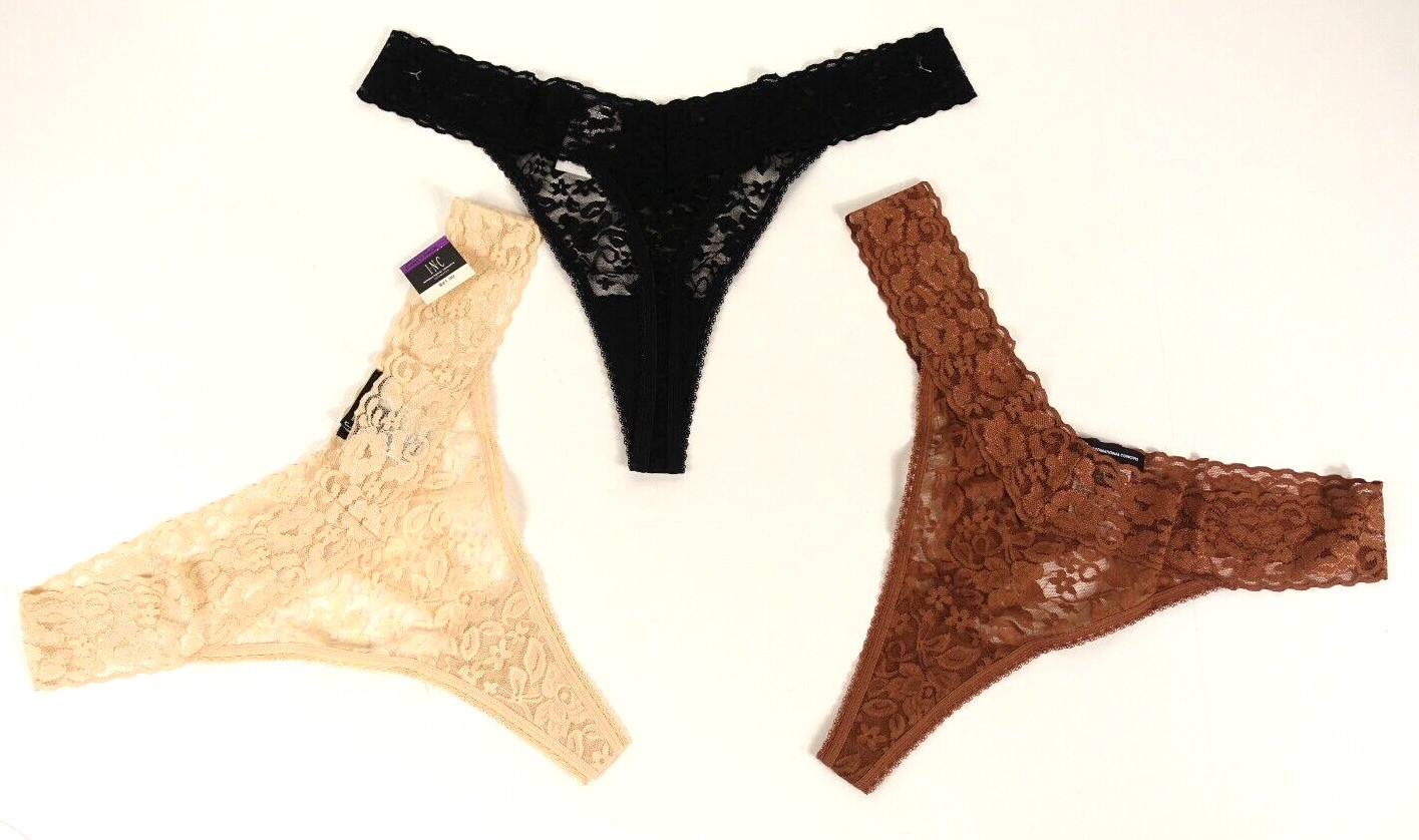 INC Lace Thong Underwear Women Size XXL 3-Pack Almond Latte Colors