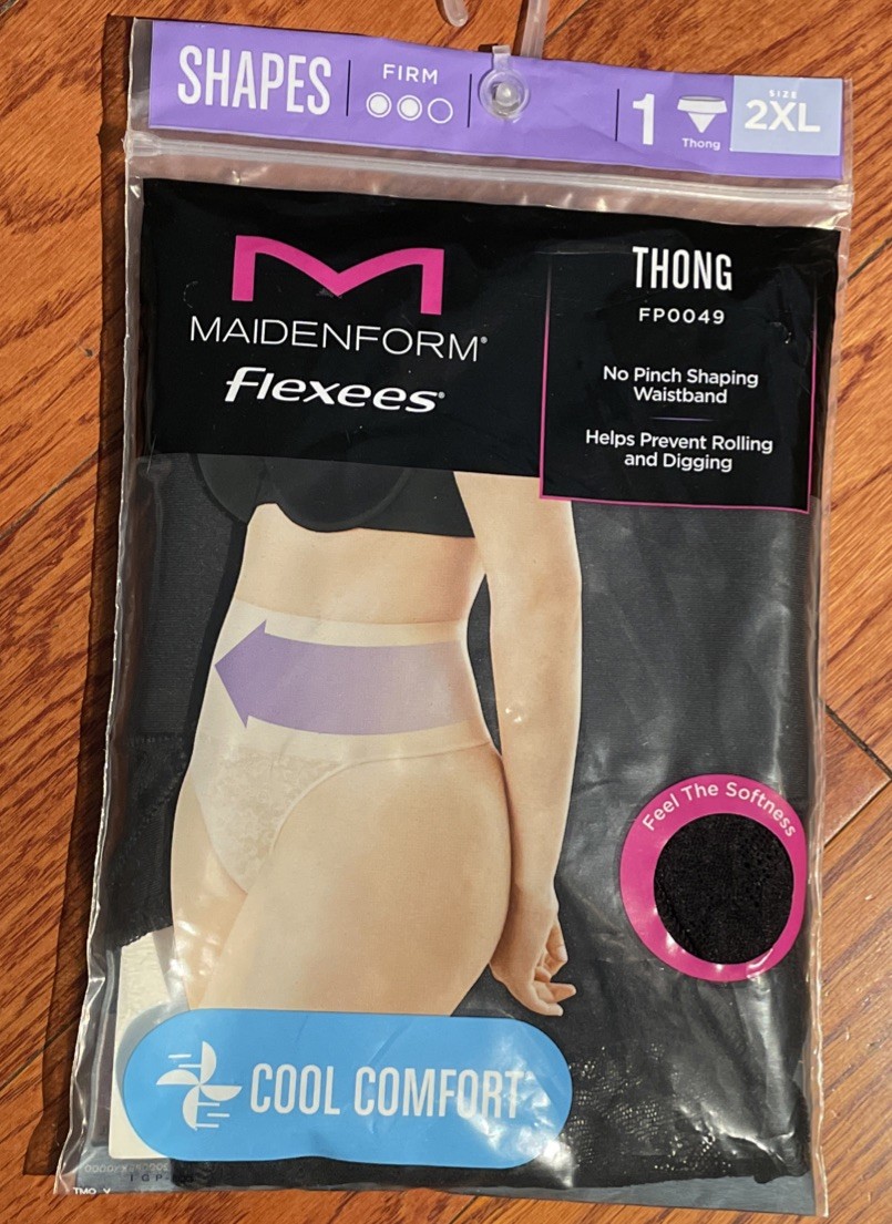 Womens Thong Panty Maidenform Flexees Black Firm Size 2XL