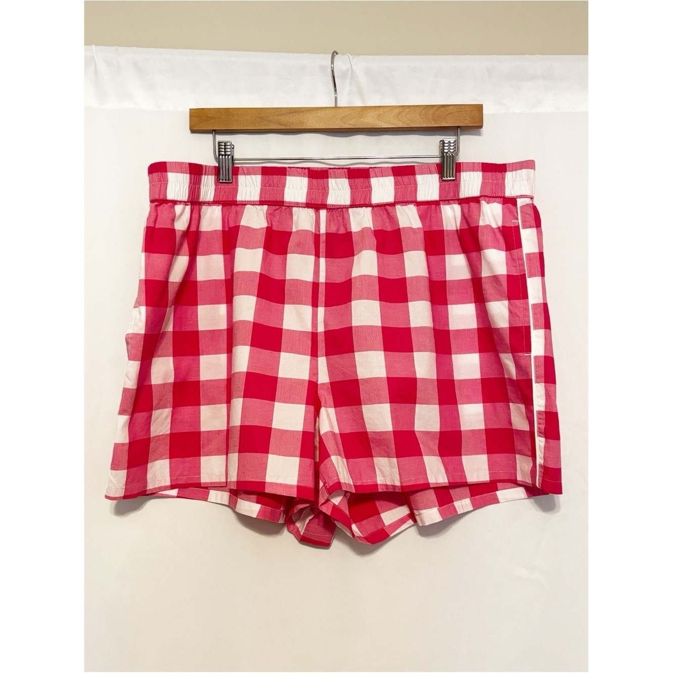 Lands’ End Poplin Sleep Boxer Shorts size XL NWT Hot Pink Gingham