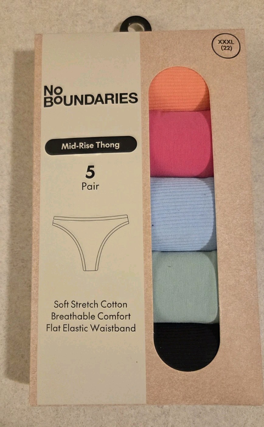 No Boundaries Women’s XXXL 22 Mid-Rise Cotton Thong Panties 10 PAIR #21425