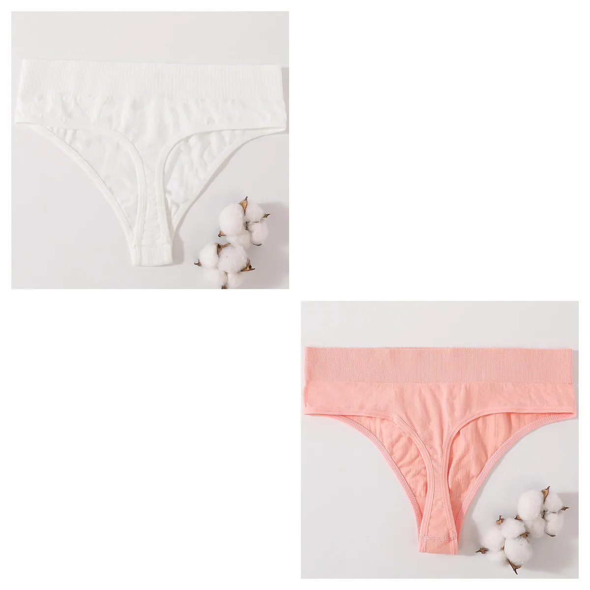 Seamless High Waist Thong Women’s Solid Panties Soft Stretch Underwear 2 Pcs