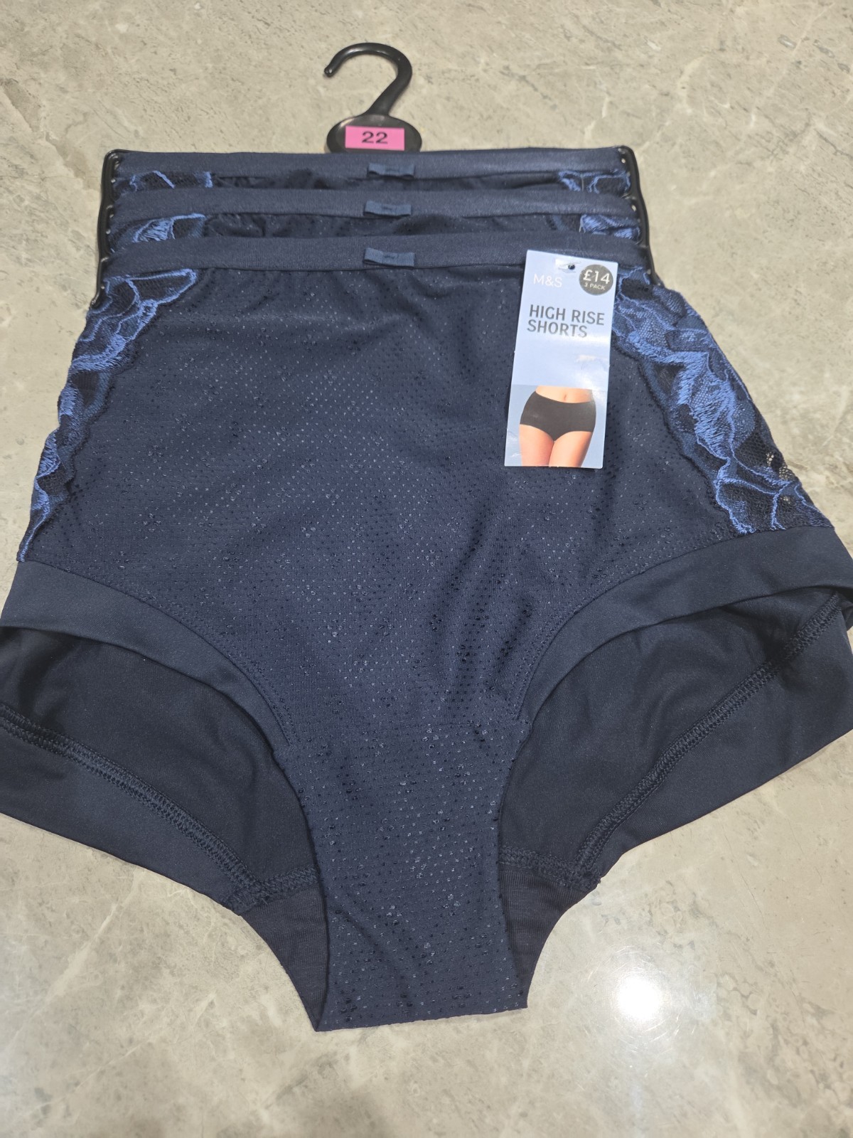M&S COLLECTION 3pk Wildblooms High Rise Knicker Shorts Knickers Size 22 NAVY