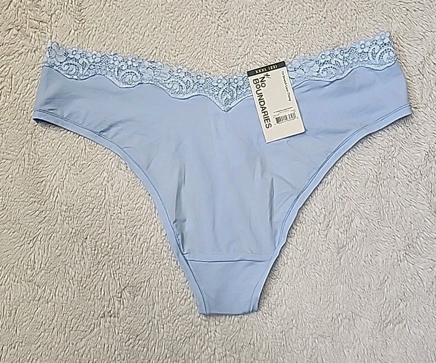 • NWT No Boundaries Women’s Fit Stretch Lace Trim Thong Panty Size XXXL Blue