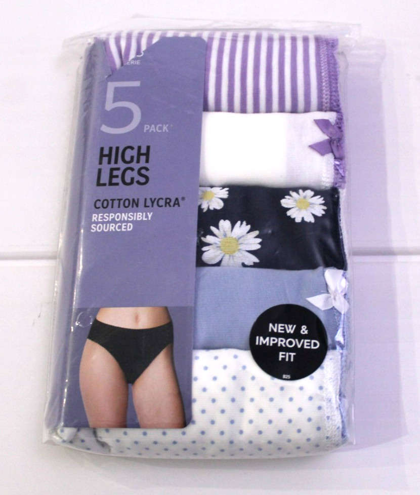 Ex M & S Ladies 5 Pack Cotton Lycra High Legs Briefs Knickers ~ Sizes 8 to 20 ~