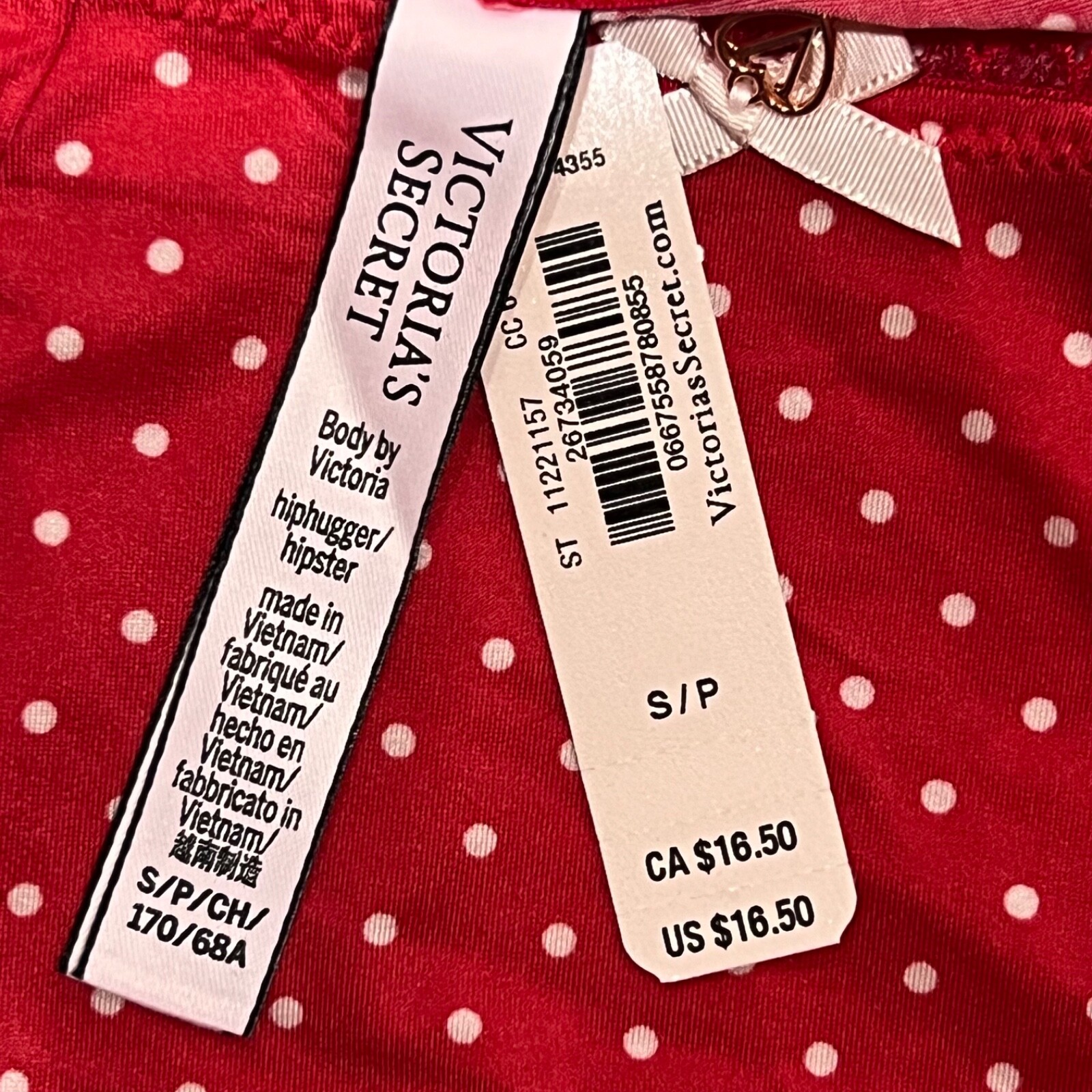 NWT VICTORIA’S SECRET Body Hiphugger Hipster Sz XS-S-M-L-XL Red Dots Silky Lace
