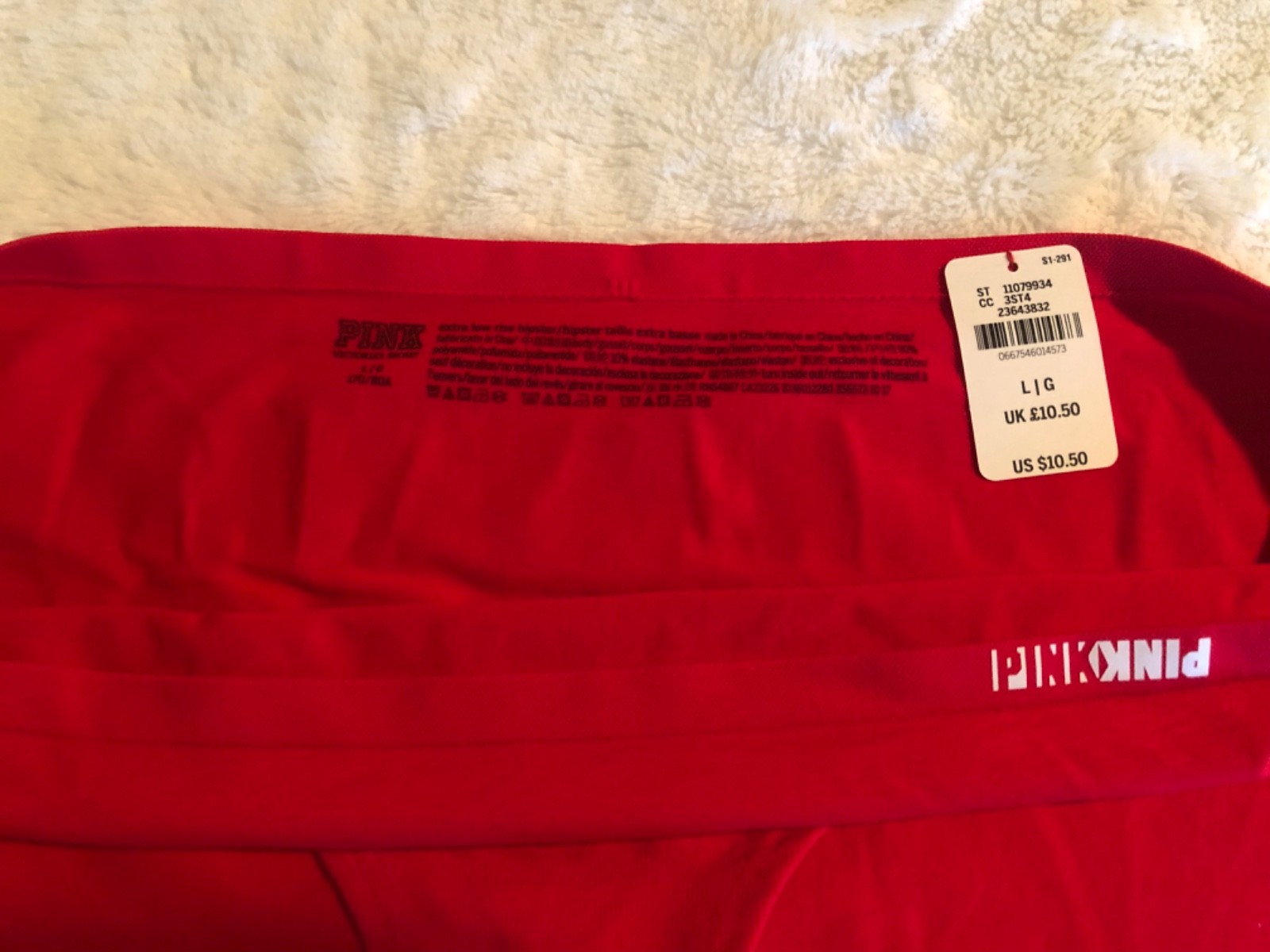 PINK Victorias Secret Red Panties Extra Low Rise Hipster Gold Sleigh Christmas L