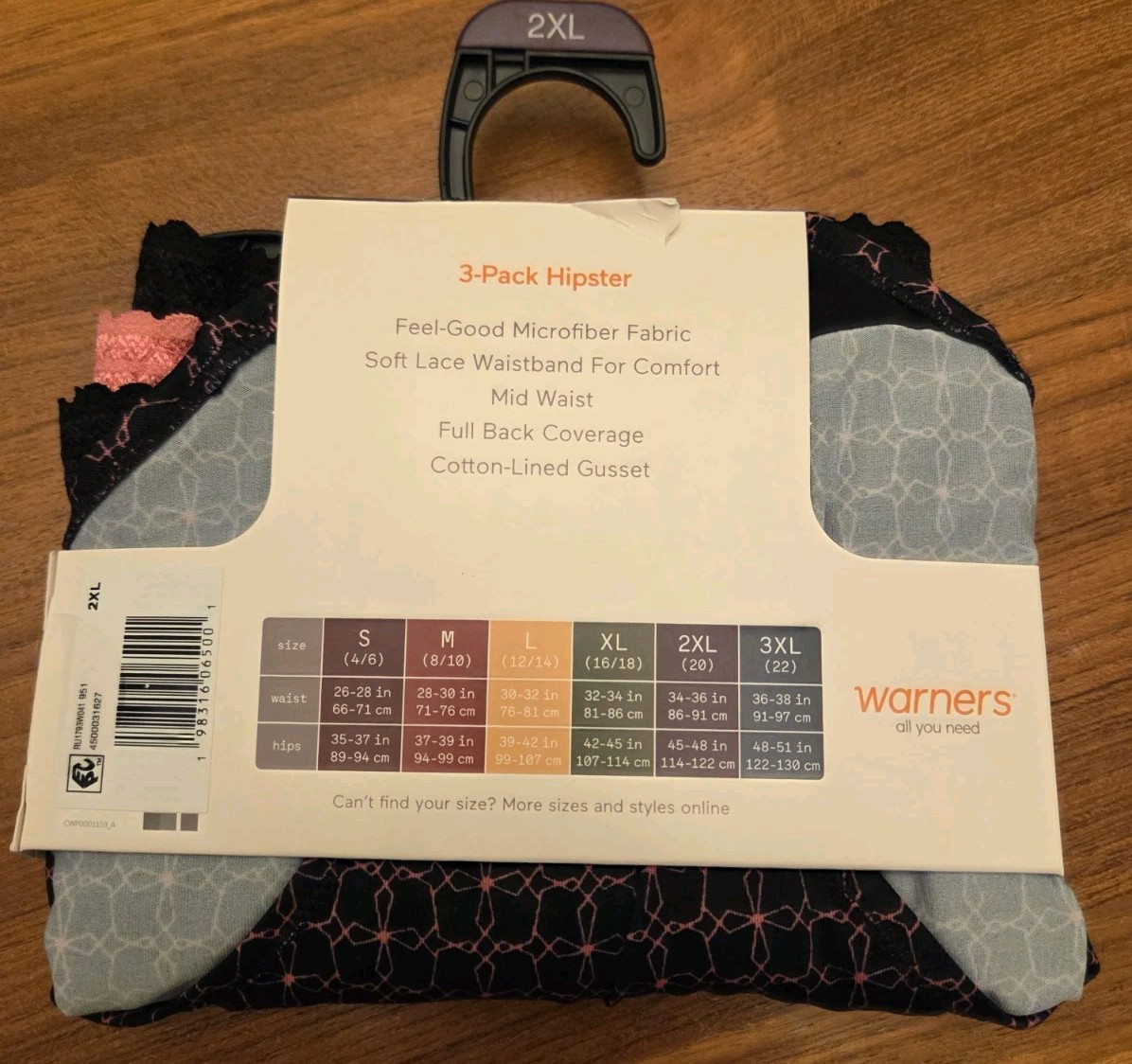 Warner’s Blissful Benefits XXL / 9 Microfiber Lace Hipster Panties 6 PACK #4500