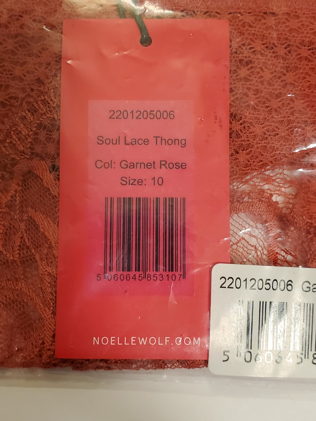 NWT Sealed Noelle Wolf Soul Lace Thong, Garnet Rose, Size 10/See pics for Size