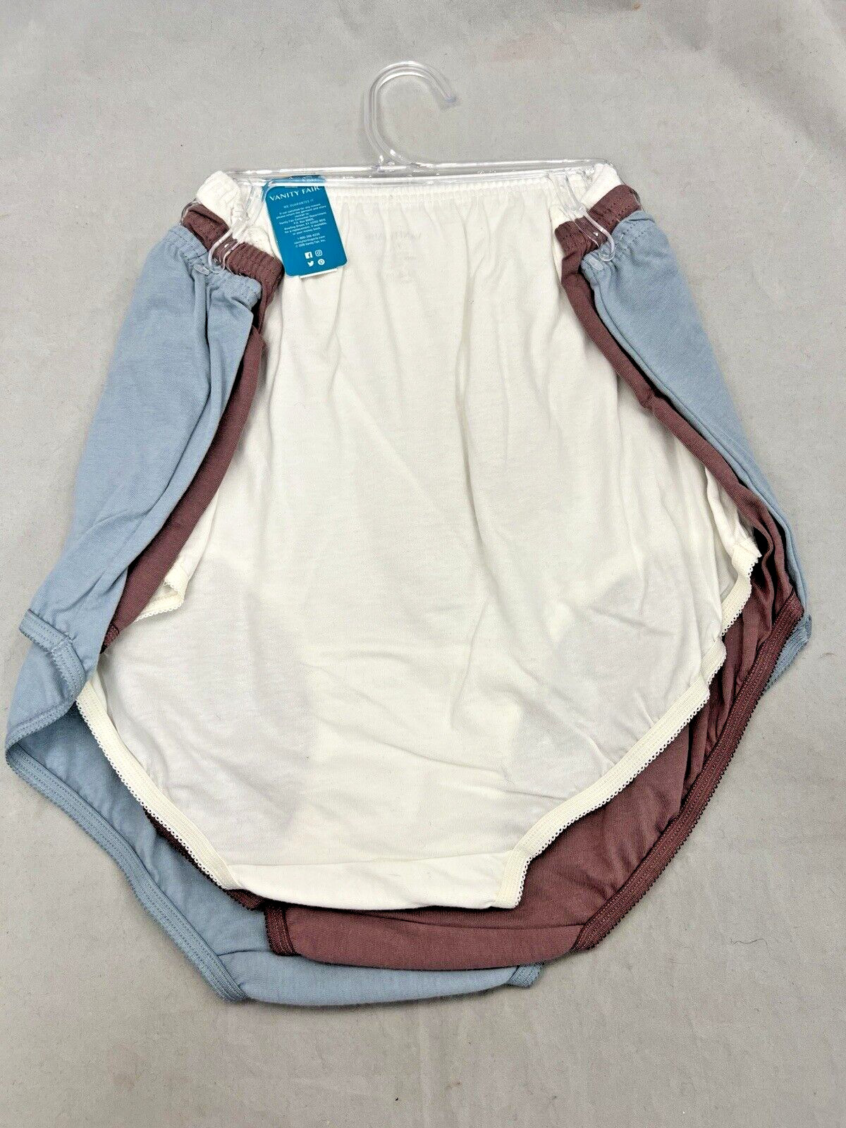 3 Pairs VANITY FAIR $30 Blue, Mauve, White 100% Cotton Brief Panties 15320 7 / L