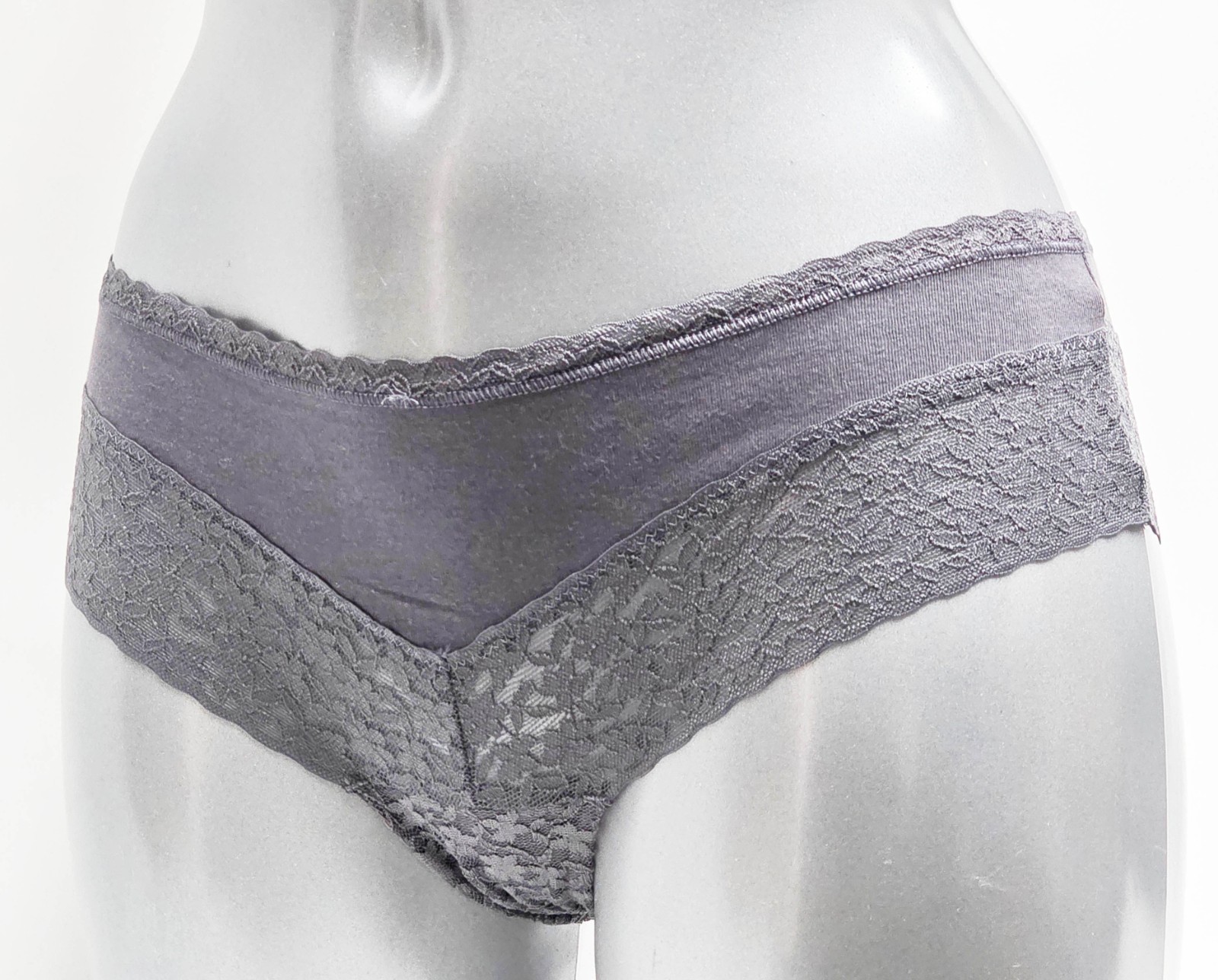 Ex Victoria’s Secret Knickers Dark Grey Contrast Lace Trim Size 8/10 Small B3R54