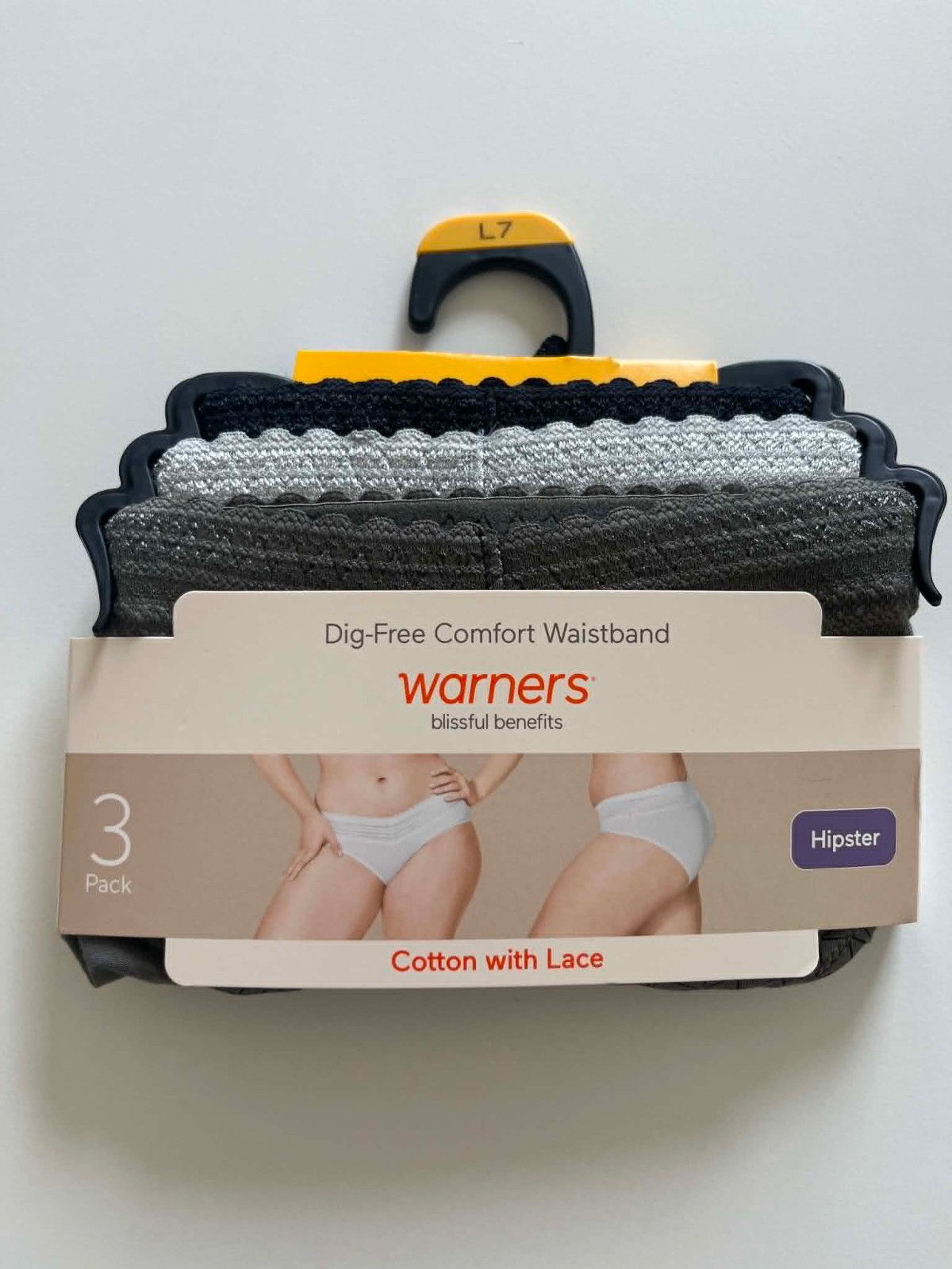 NWT 3-pk Warners Dig-Free Comfort Cotton with Lace – Hipster Size L or XL