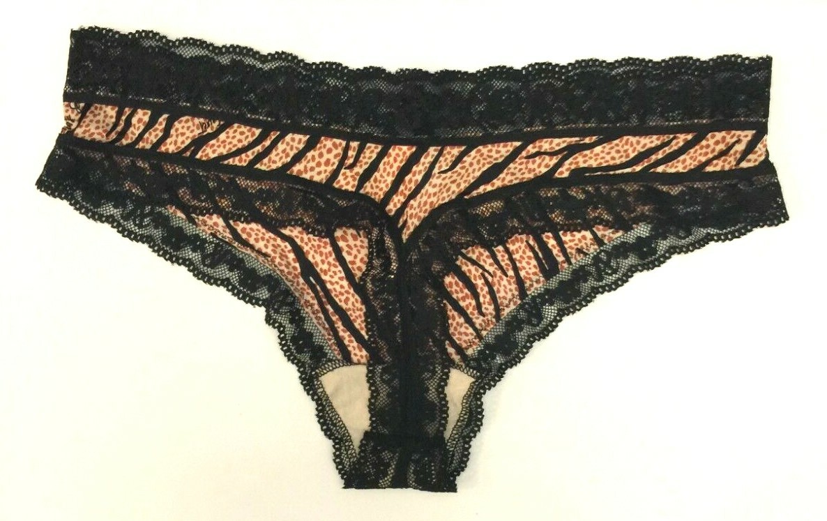 Victorias Secret Tiger Giraffe Animal Print Thong Panty Size XL Logo Lace Waist